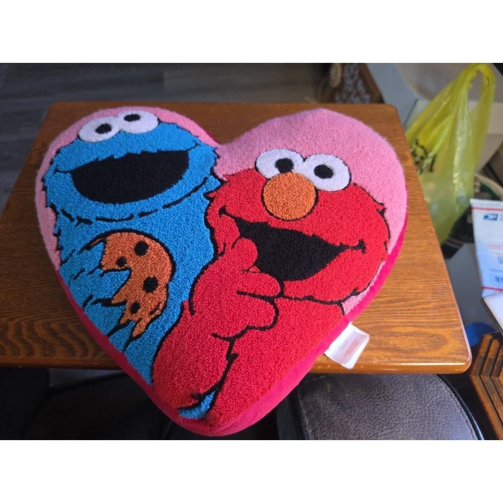 Sesame Street Valentine‎ Elmo and Cookie Monster Heart Shaped Pillow 15X14